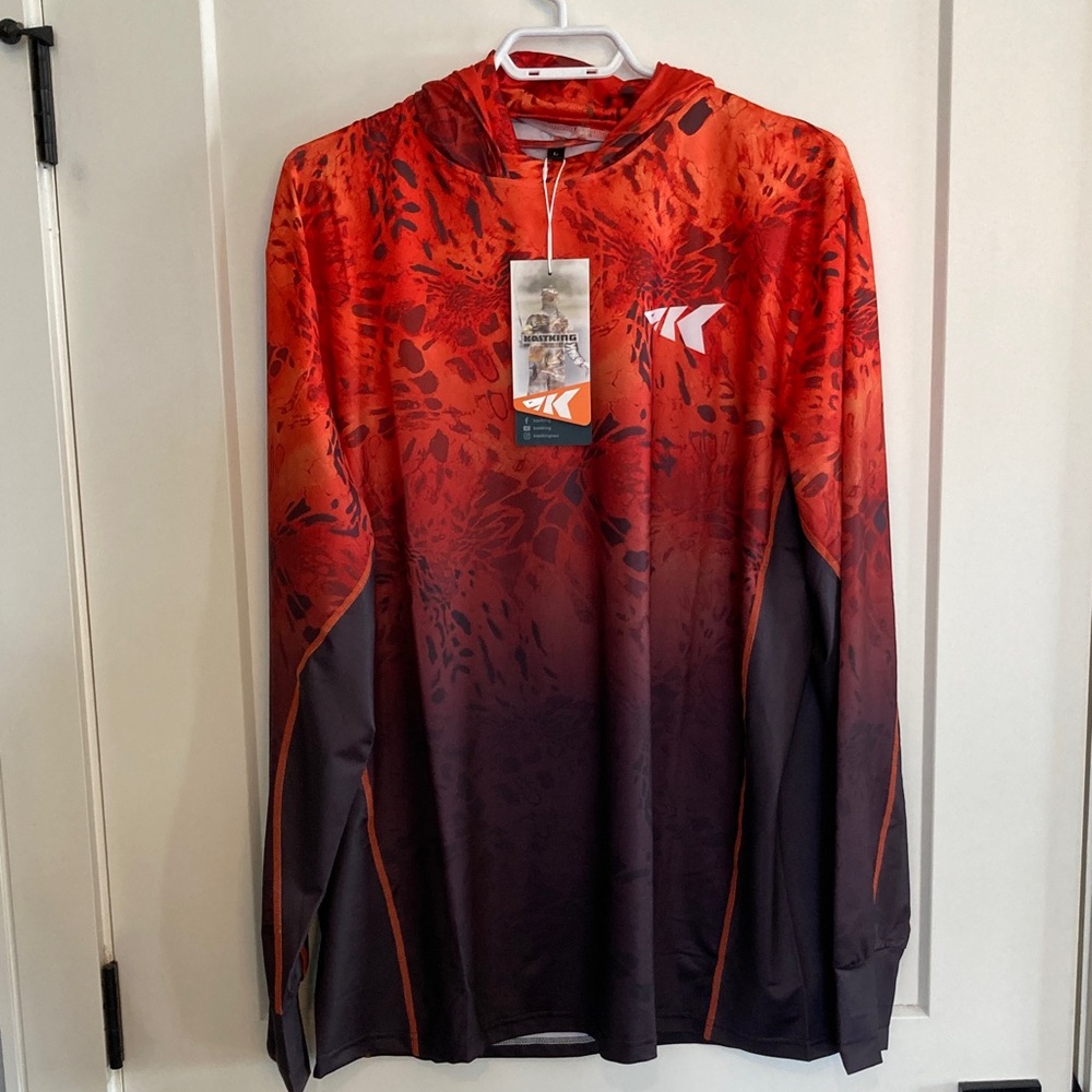 NWT Mens KastKing Fishing Hoodie Shirt Size Large With Face Mask